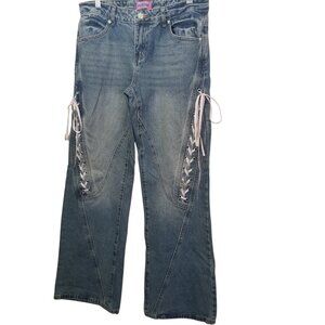 Edikted Mid-Rise Ribbon Lace Up Women's Boho Jeans Sz M